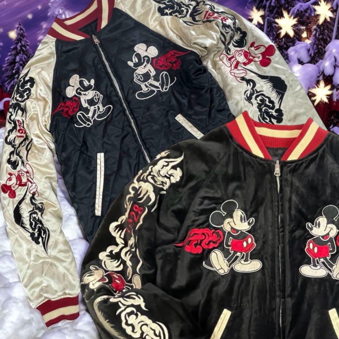 レア　Disney ディズニー ミッキーマウス リバーシブル スカジャン　刺繍