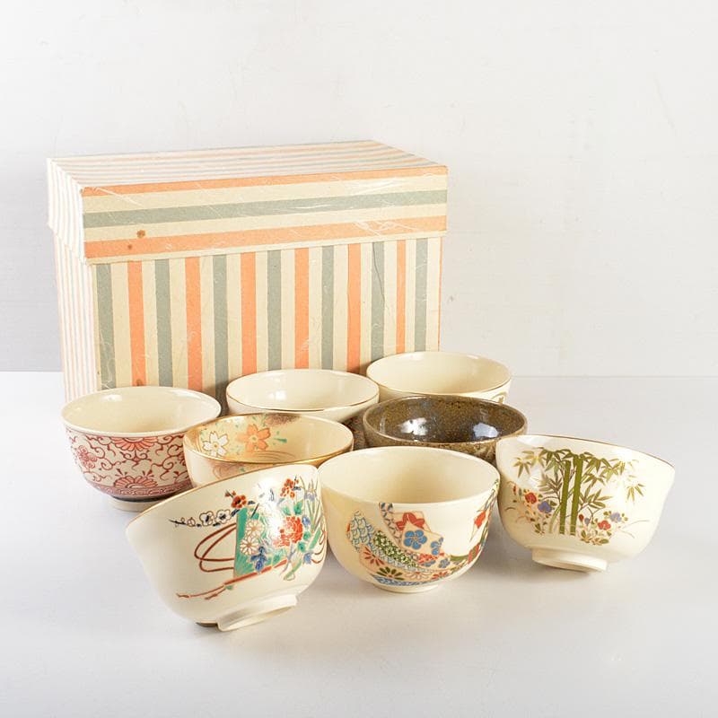 京焼　清水焼　 宮地英香　小栗龍靖　井原瑞雲など　茶碗　八点　V　R7280F