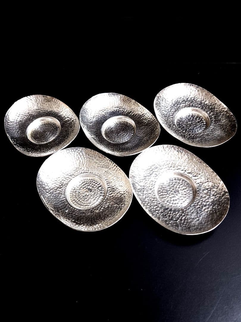 純銀 茶托　鎚目小判形 5客揃　430.18g 煎茶道具