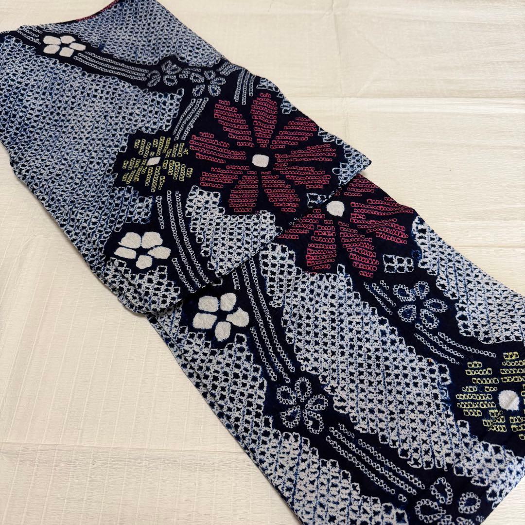 木綿 浴衣 有松絞り 花柄