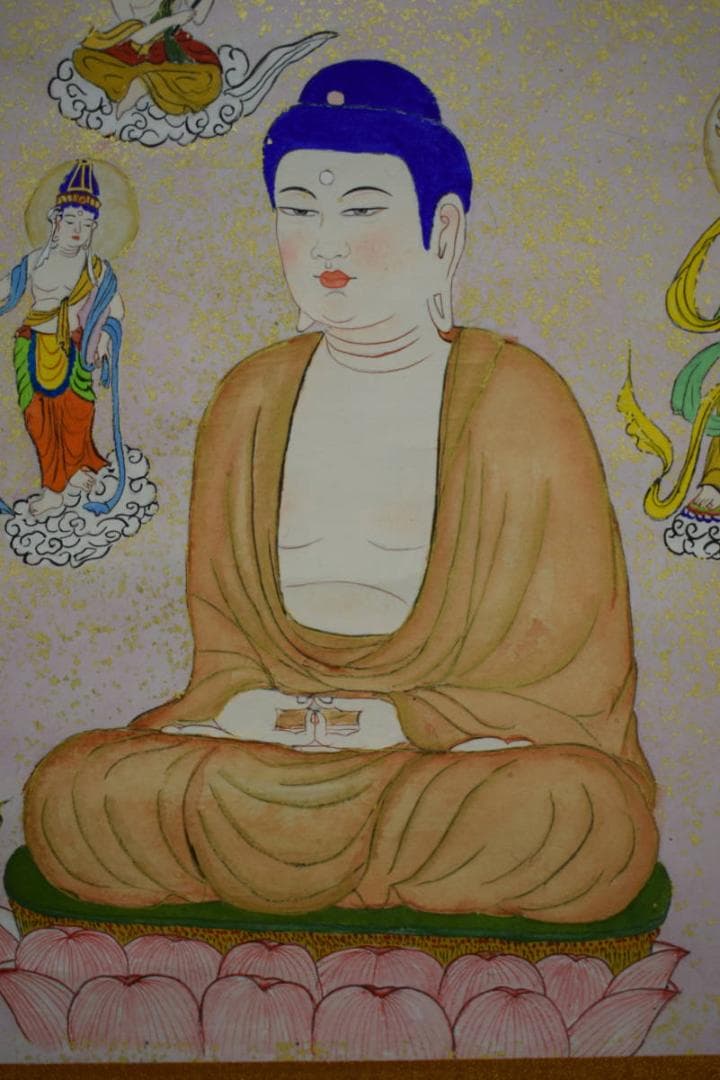 真作/鍋島義勝/浄土/釈迦像図/金泥/桐共箱付/布袋屋掛軸HG-336