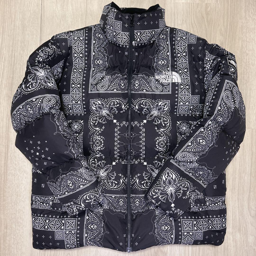 ザノースフェイス　ペイズリー　バンダナ　ヌプシ　黒　ダウン　メンズ　L B-74