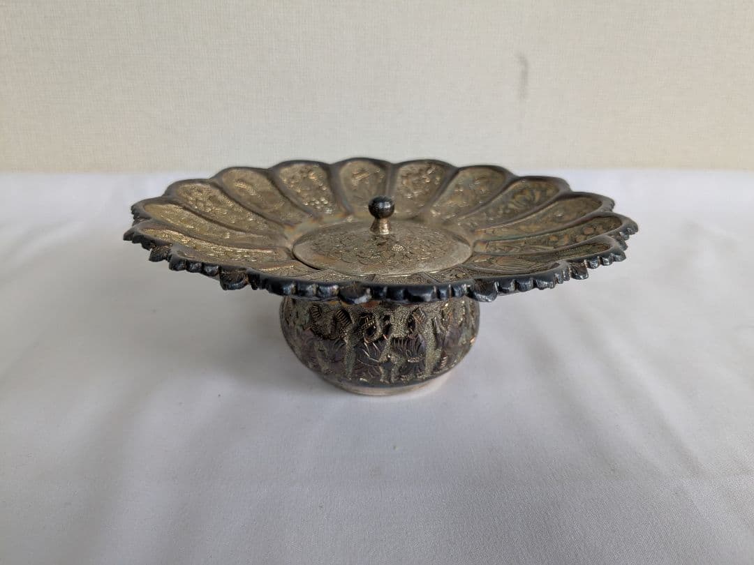 アンティーク ロシア製シルバー コンポート皿 花型 装飾皿 工芸品 小物入れ