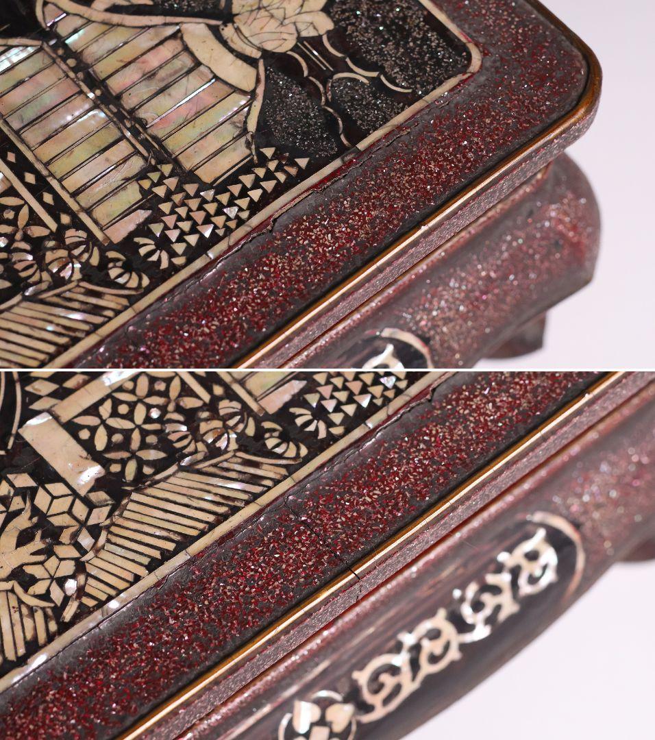 中国美術 螺鈿細工 平卓 46×28.3cm 人物 花台 香炉 木製【MA812