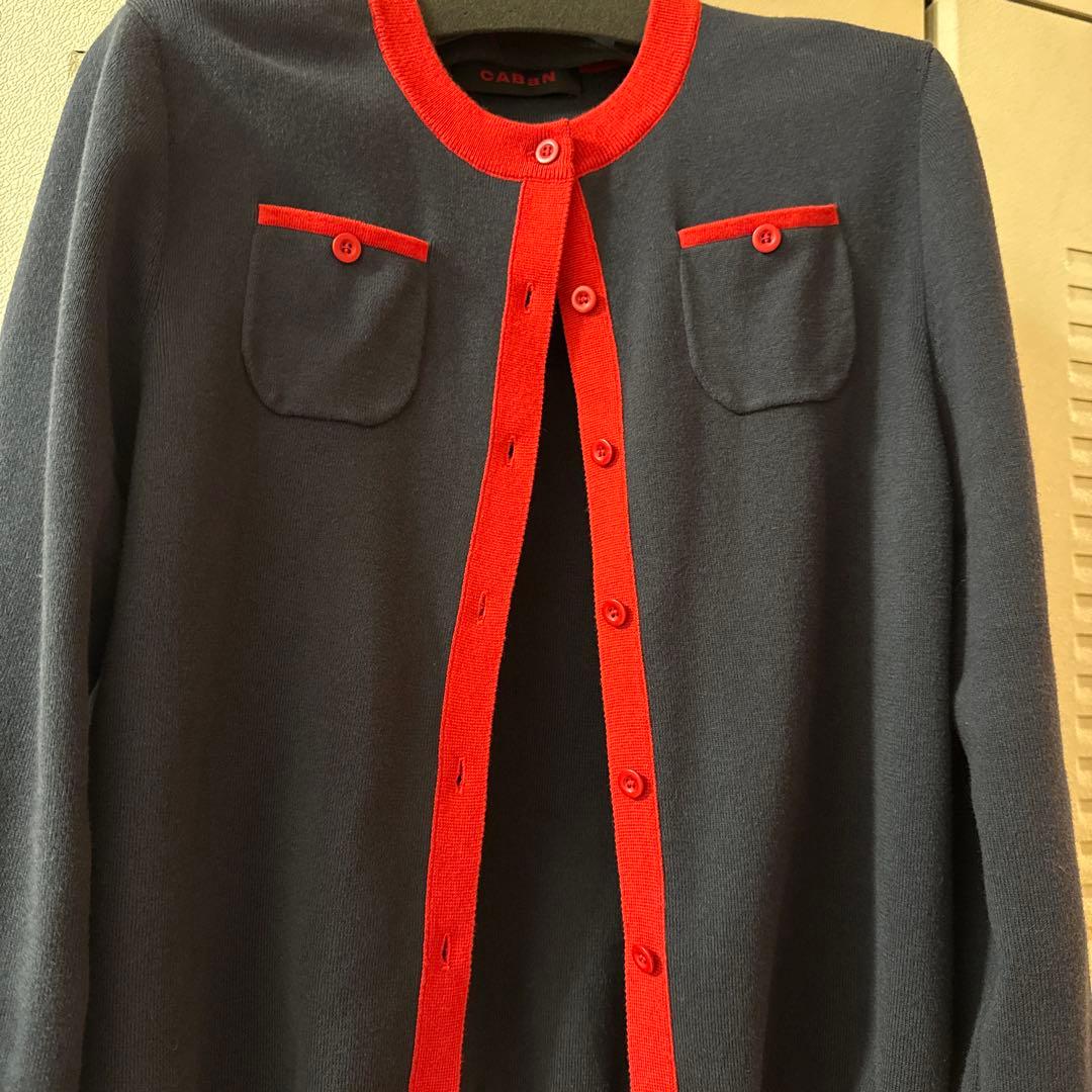 CABaN コットンカシミヤ バイカラークルーネックカーディガン ネイビー系