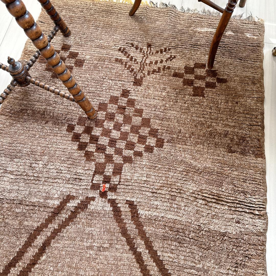 モロッコ製ヴィンテージラグ132 レア ブラウン グレージュ ベージュ ブジャド