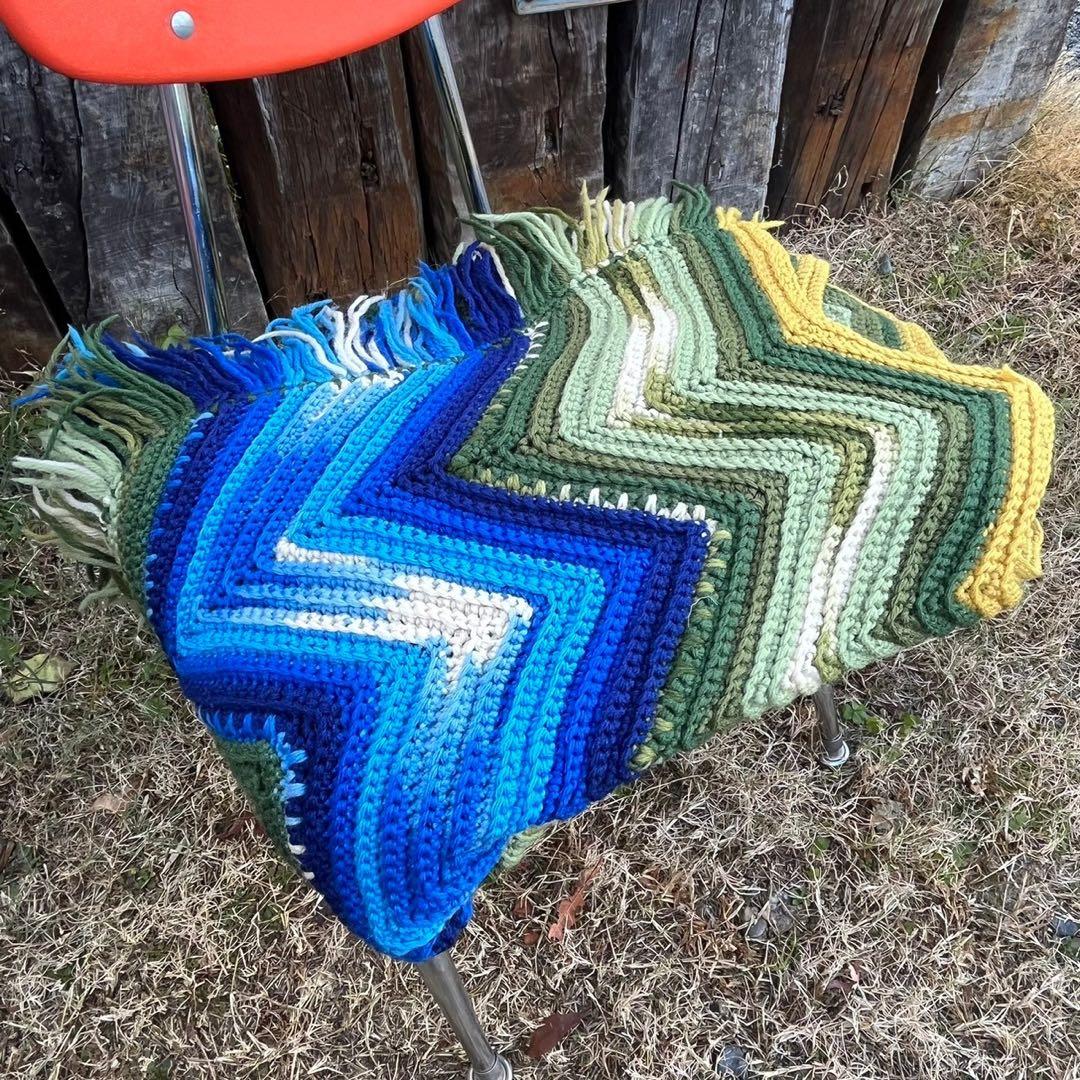 【USA vintage】グラニーブランケット　ラグ　寒色系　アメリカ