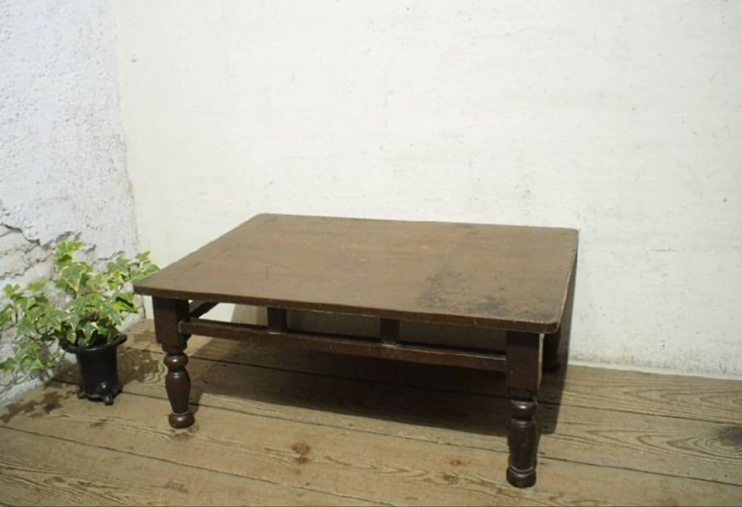 1018 アンティーク　ろくろ脚　文机　ローテーブル　座卓 轆轤　レトロ　古家具