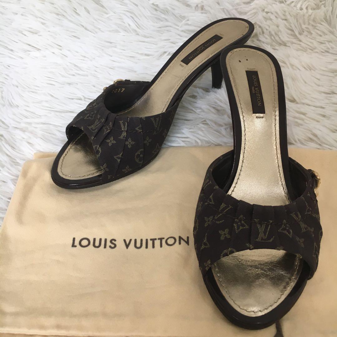 【極美品】ヴィトン ミュール ヒールモノグラム オープントゥ ゴールド金具
