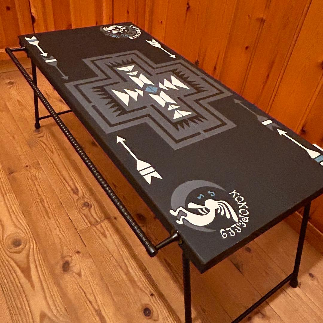 No.562 アイアンローテーブル オルテガテーブル　ネイティブ柄 ココペリ