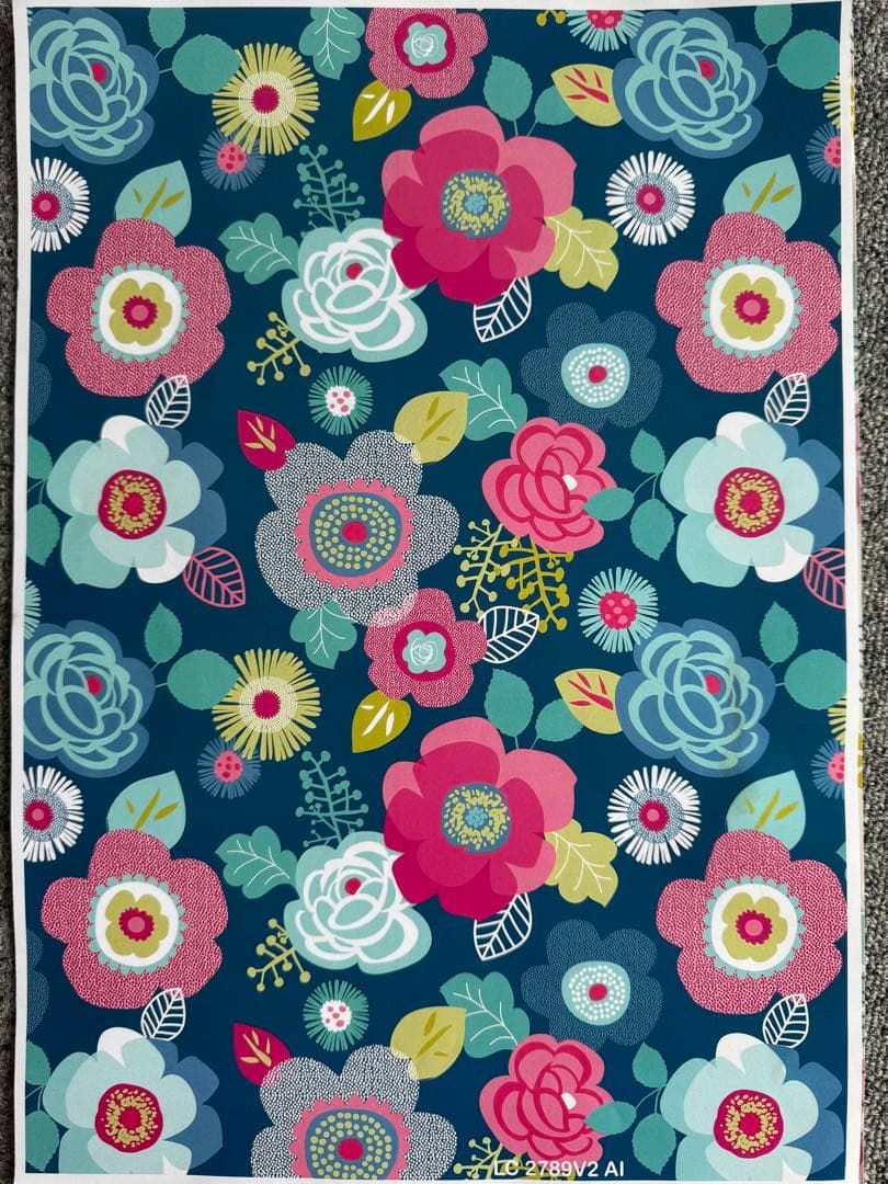 花柄アート素材 ネイビーブルー　フランス人デザイン