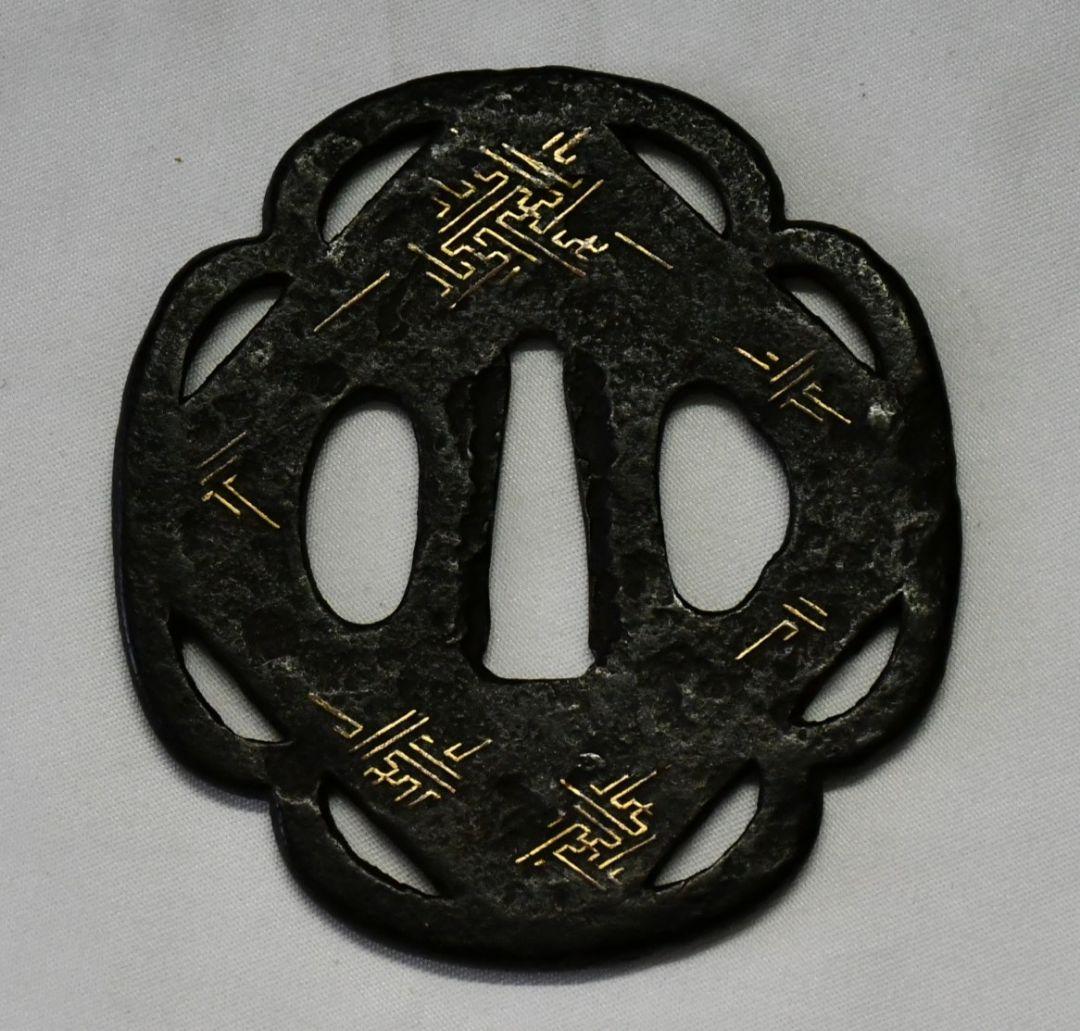 時代物　日本刀鐔　肥後銀象嵌　木瓜鍔