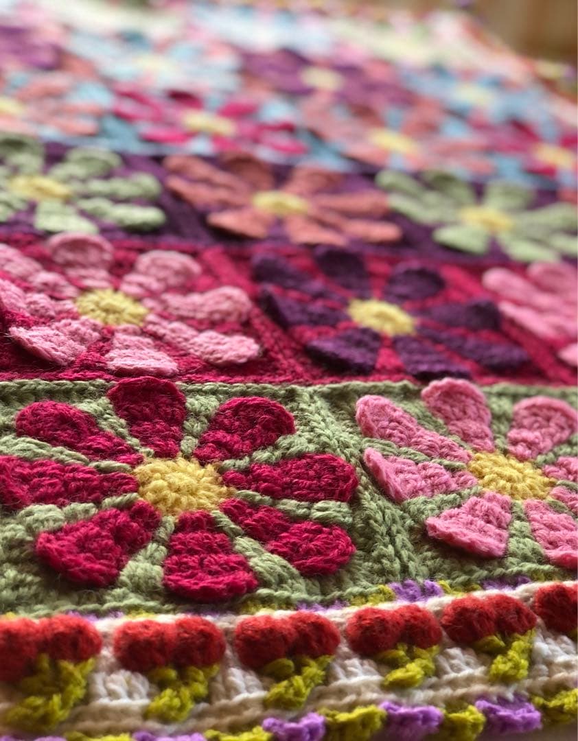 花柄かぎ針編みインテリア 編み物ブランケット