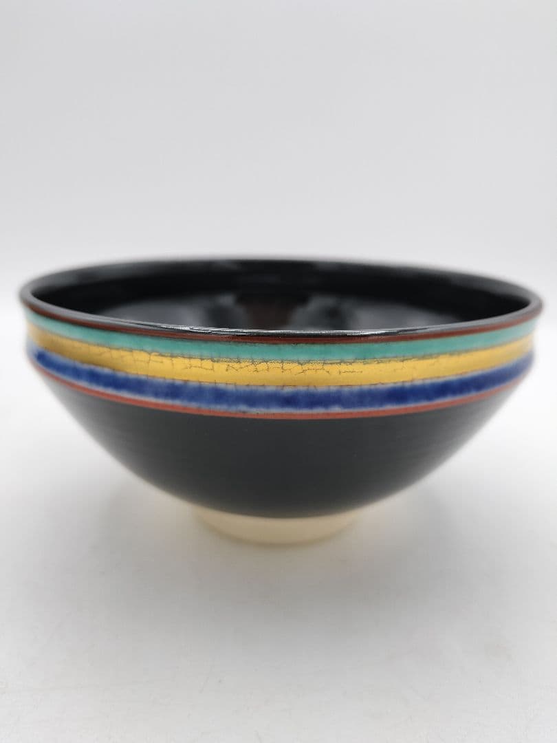 c773 数茶碗 黒仁清　独楽文 手塚桐鳳 10客 木箱 茶道具 古物