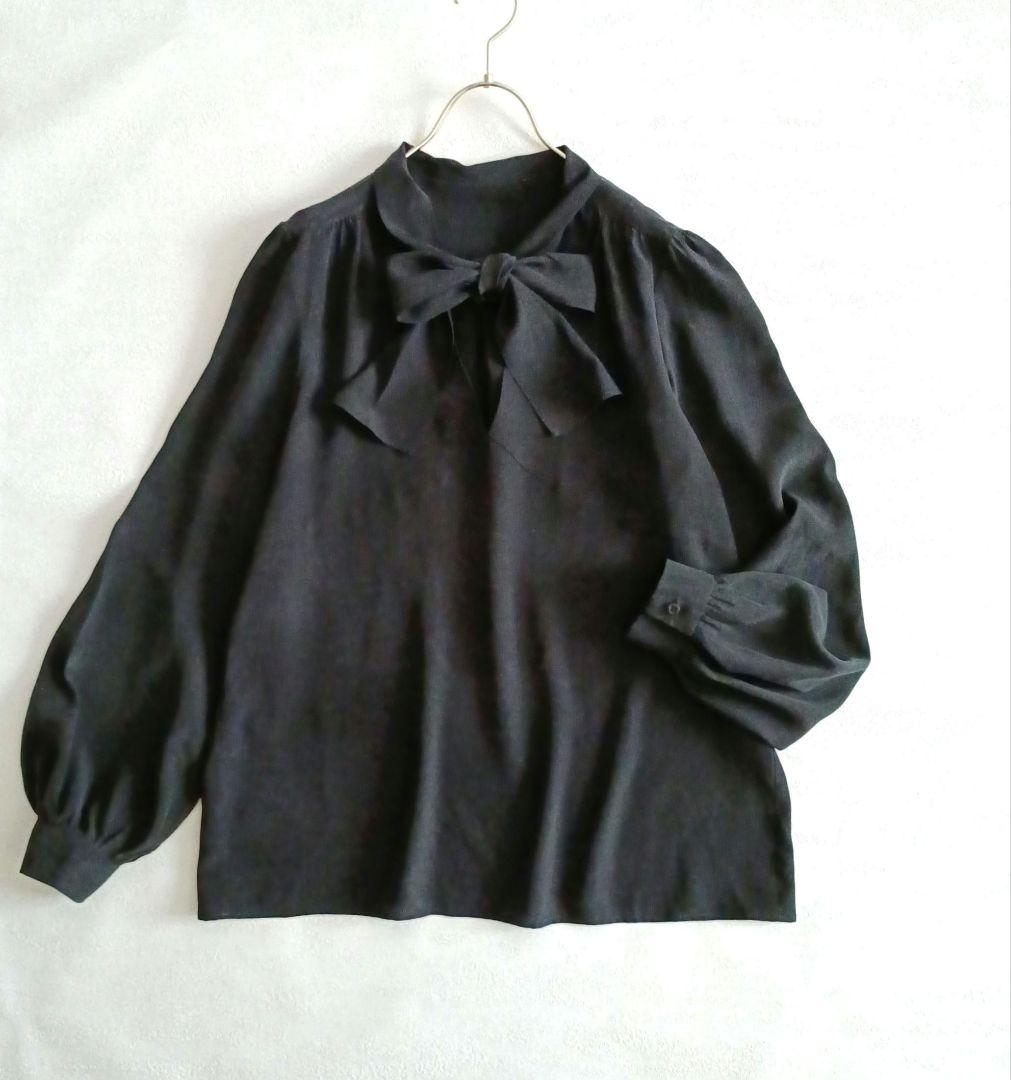MIUMIU ミュウミュウ　シルク素材　リボンブラウス　黒　44大きいサイズ