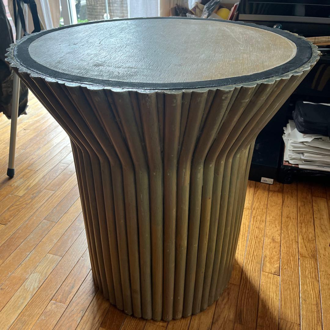 円柱型ナチュラルウッド座卓大理石卓面