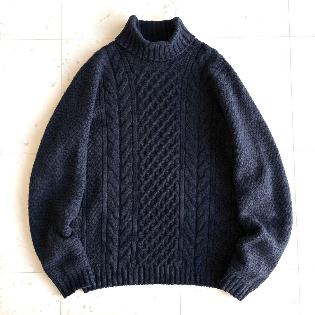 ドルモア タートルネックニット ケーブル ダークネイビー 48