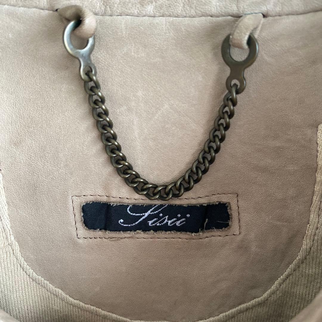 【牛革】 Sisii ベージュ レザージャケット スタンドカラー S 4434