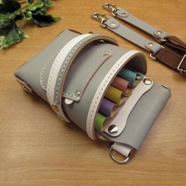 専用　ライトグレー＆カラフル　５丁差し　本革シザーケース　SCA-39/CHA