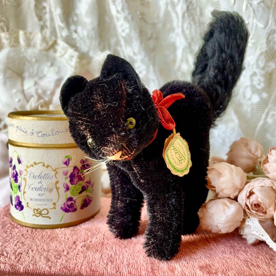 ハーマン黒猫ぬいぐるみ　ドイツヴィンテージHERMANN 検フランスアンティーク