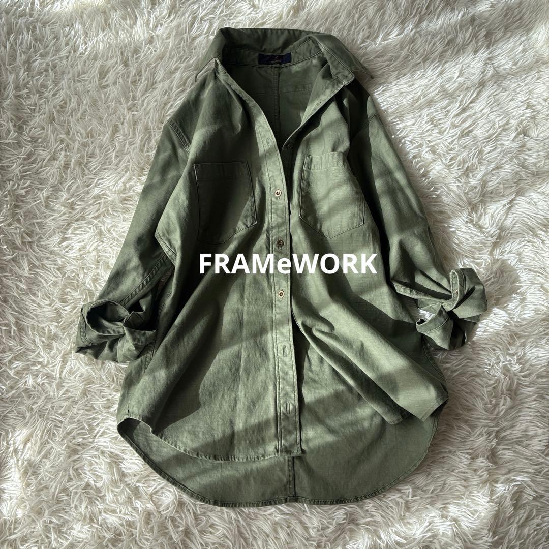 ぬき様 フレームワーク カーキ 長袖シャツ ミリタリーシャツ ゆったり