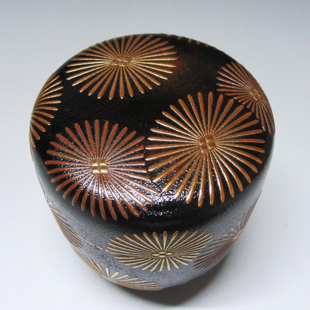 金銀唐松蒔絵錆塗大棗 漆匠川端近左作 共箱/二重箱 茶道具 CU-26