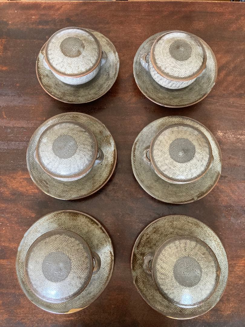 人間国宝　島岡達三　地釉縄文象嵌スープセット