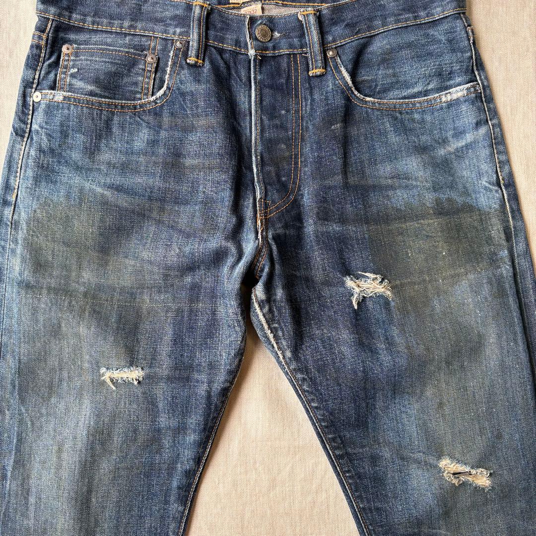 【名作】RRL CRUSH JEANS ダメージ インディゴ デニムパンツ 32