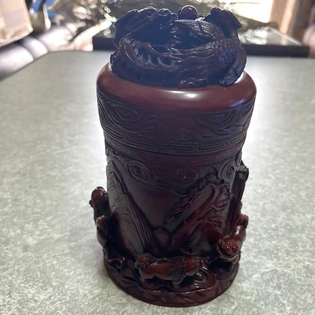 中国　工芸品　漆器　小物入　骨董品