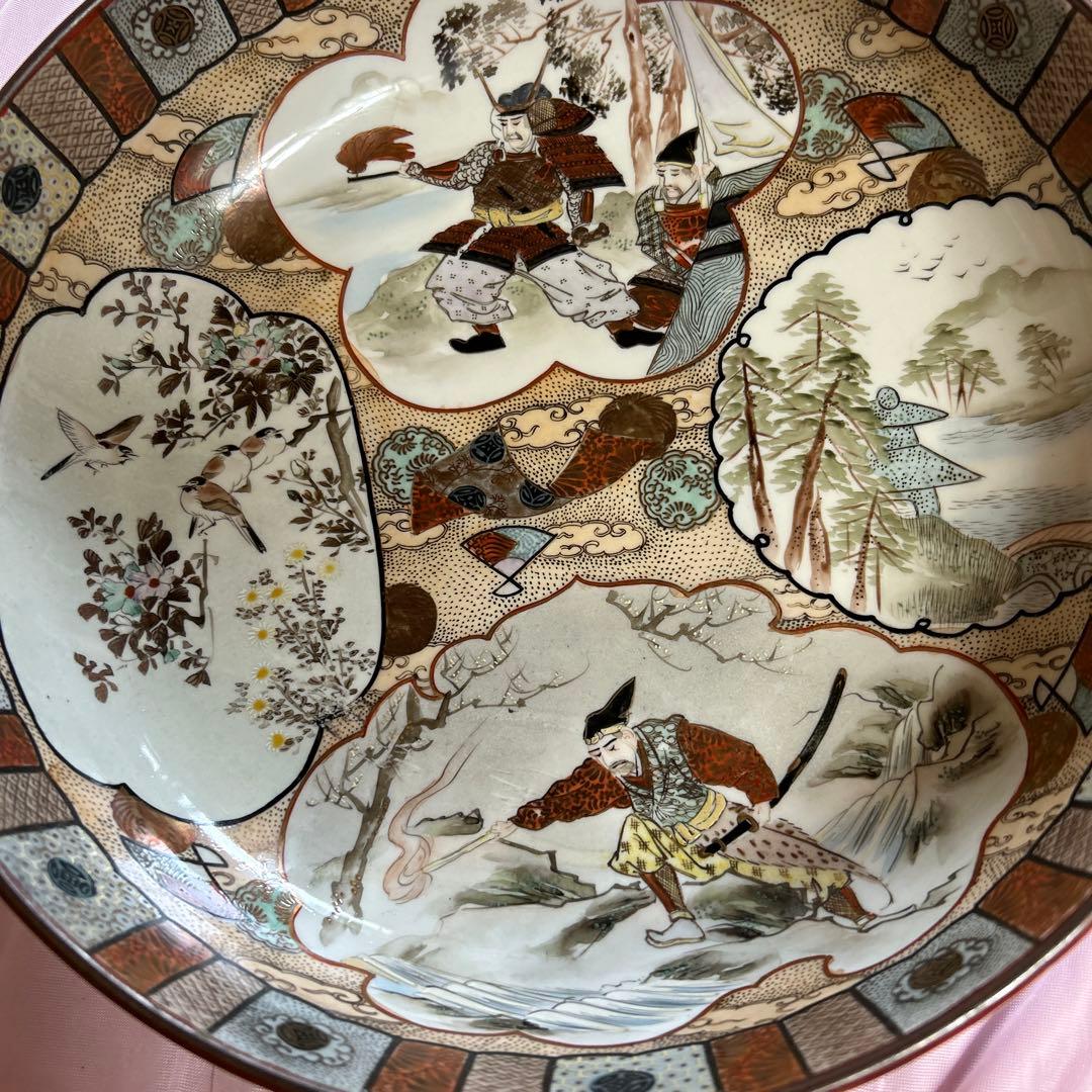 骨董品　武者絵九谷焼　三つ揃鉢　アンティーク大皿30cm
