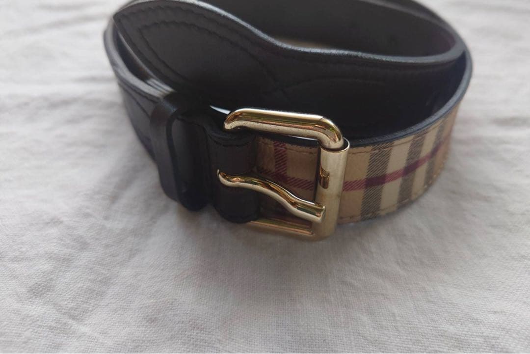 BURBERRY チェック柄 レザーベルト 34