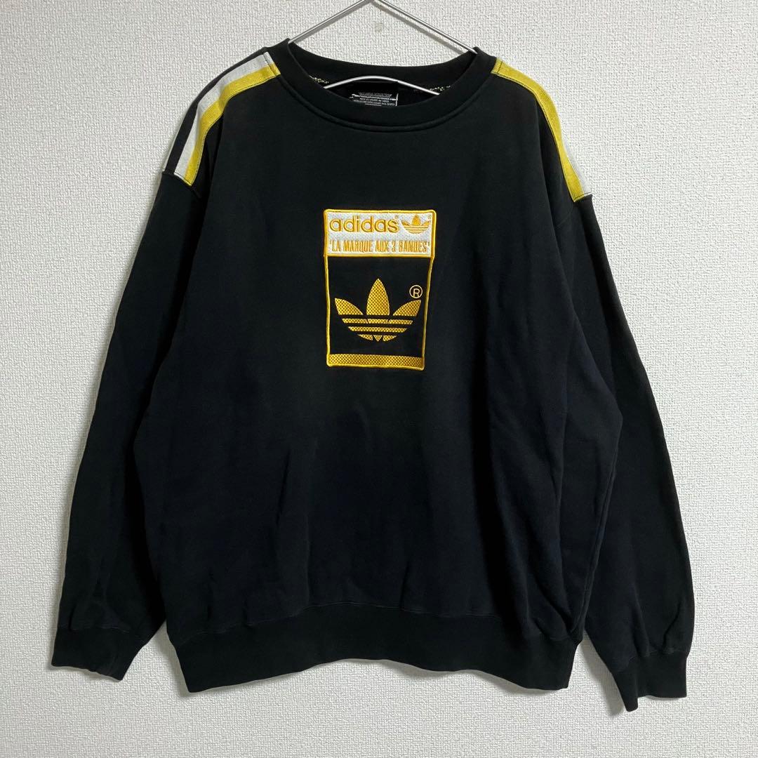 old adidas アディダス 90s スウェット 刺繍ロゴ L ブラック