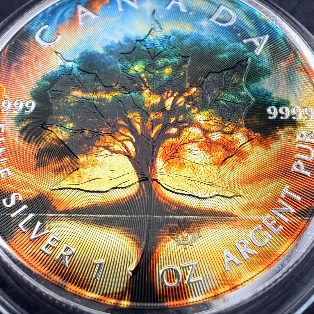 世界100枚限定！ メイプルリーフ 銀貨 カラー 生命の樹 1オンス 1oz
