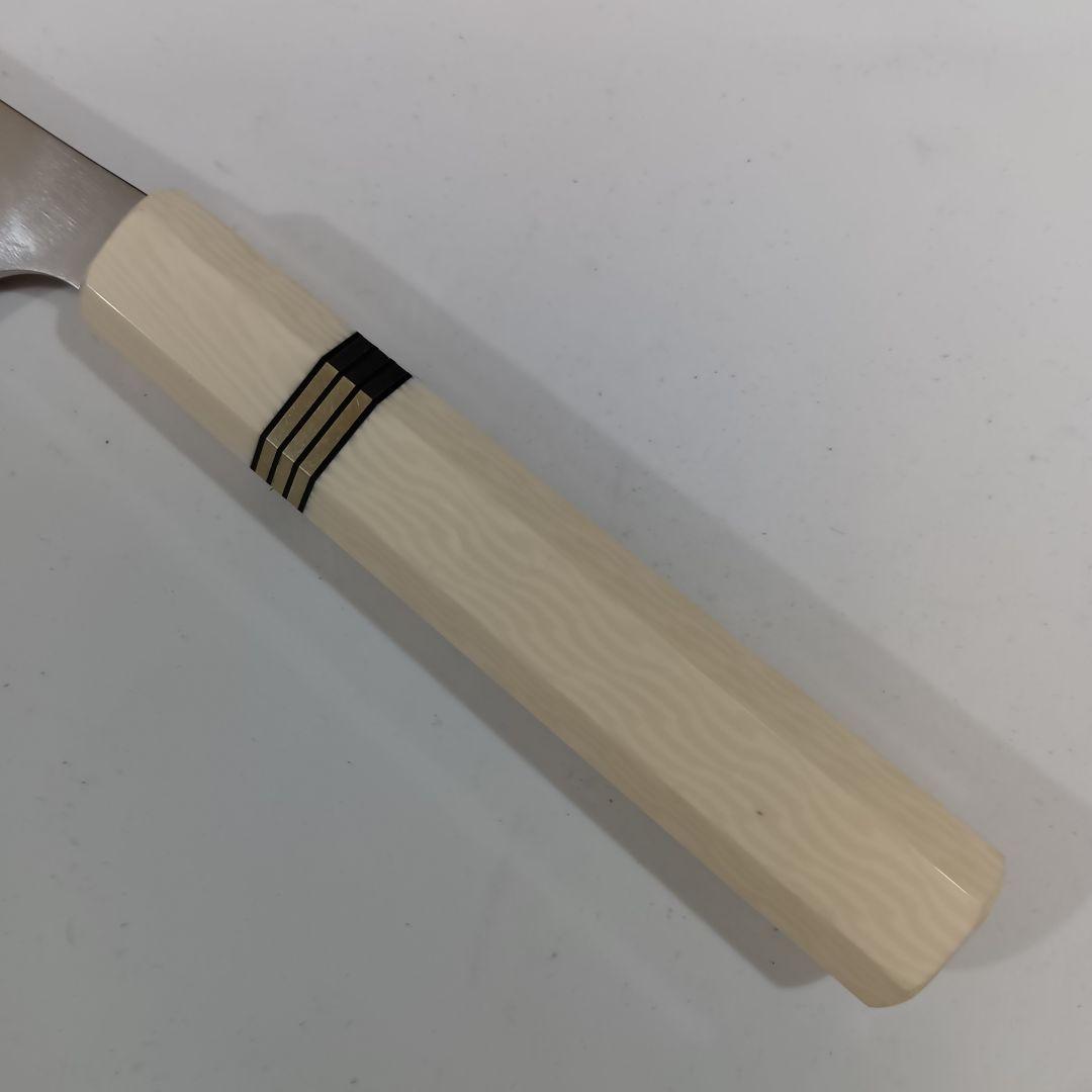 ステン本焼V金10号切付牛刀包丁24cm右片刃 鏡面 人工象牙八角柄