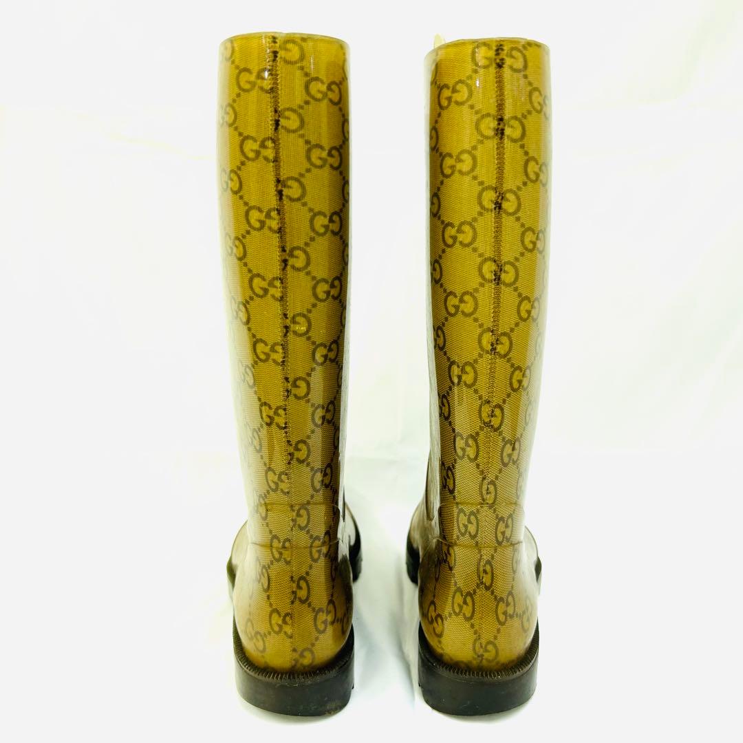 GUCCI レインブーツ 長靴 GG柄 マイクロGG ブラウン系 36