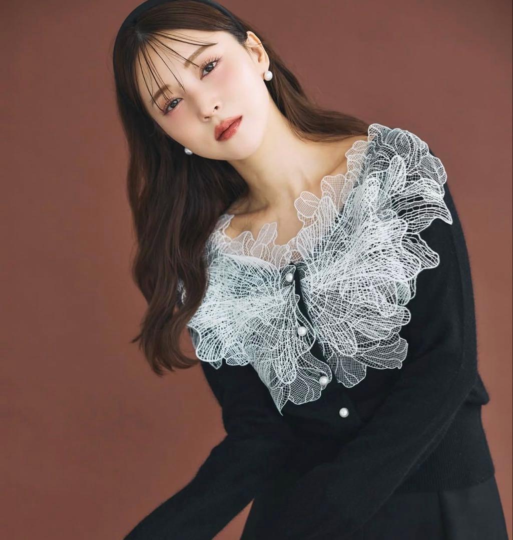 新品 poláura レースフリルカーディガン black