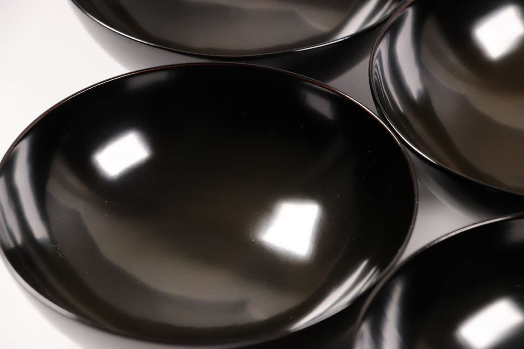 CK72 漆芸 木製漆器 輪島塗 柿蒔絵 黒塗御吸物椀 五客 / 秋 果物