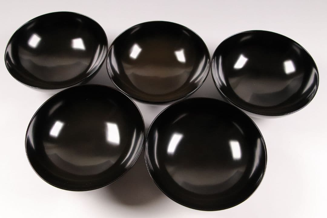 CK72 漆芸 木製漆器 輪島塗 柿蒔絵 黒塗御吸物椀 五客 / 秋 果物