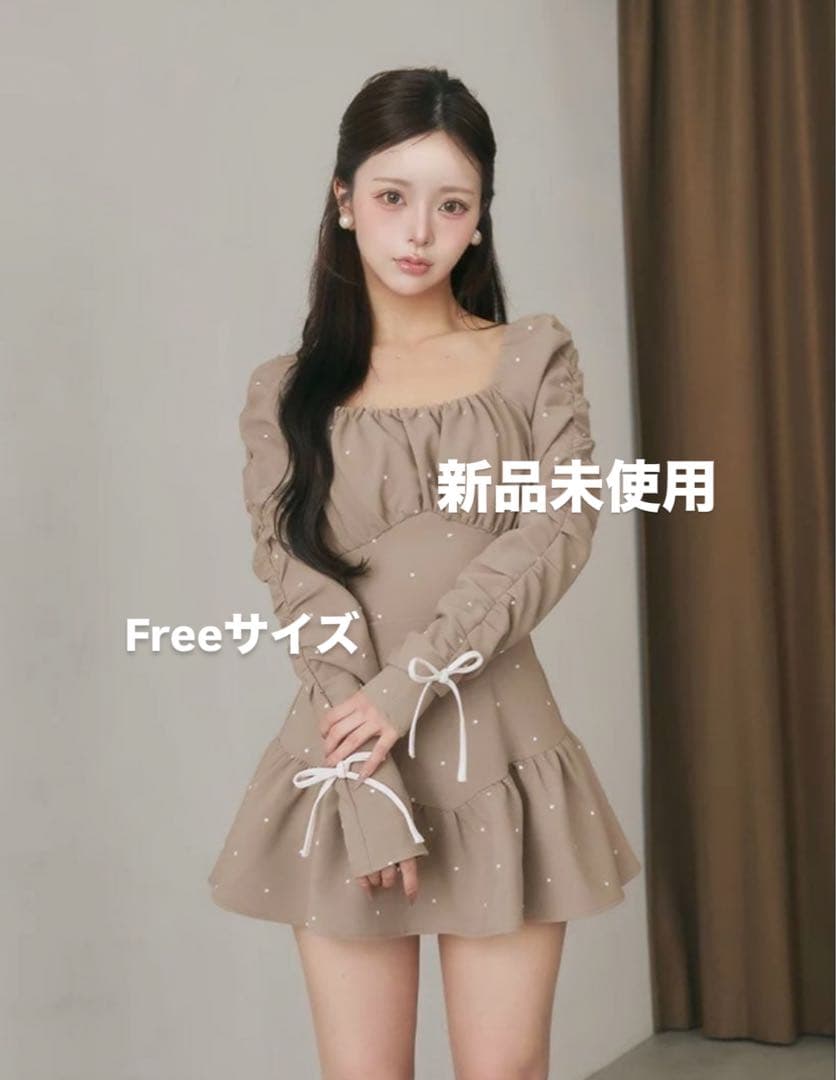 Darich♡スクエアネックギャザーミニワンピース　(BEG・Free)