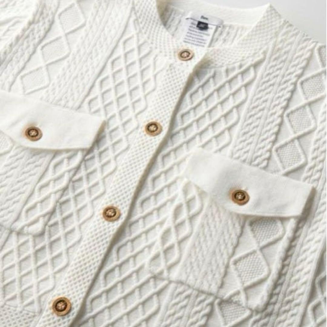 【美品】Sov. ソブ レーヨンナイロンダルケーブルニットジャケット 白