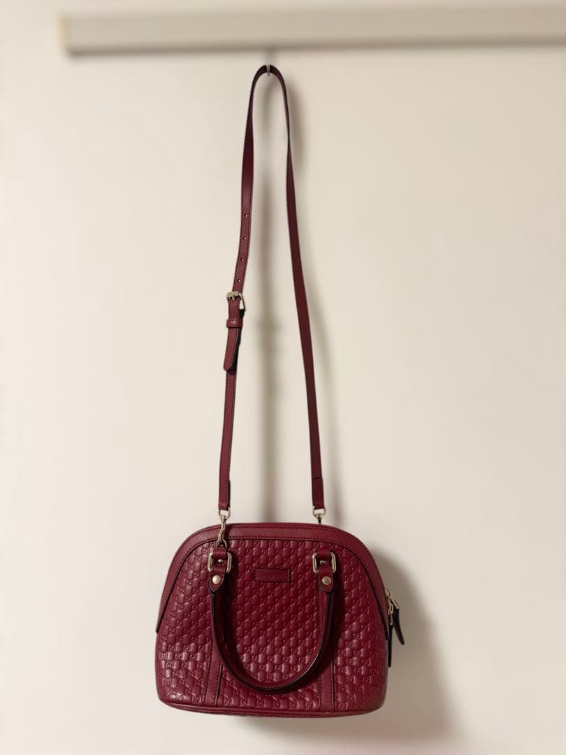 GUCCI グッチ マイクログッチシマ 2WAY レザー ハンドバッグ ボルドー