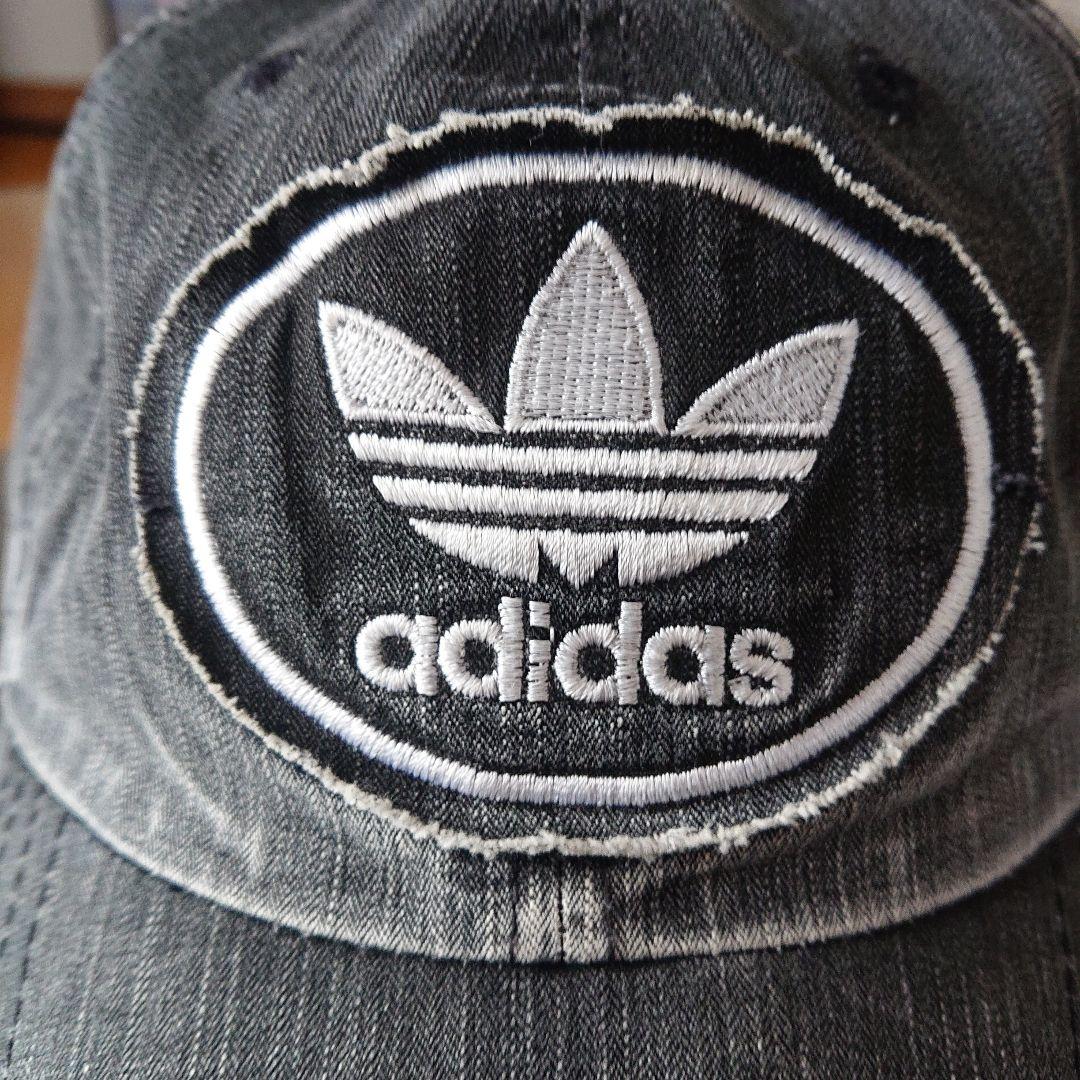 希少！90s adidas ブラックデニム キャップ descente デサント