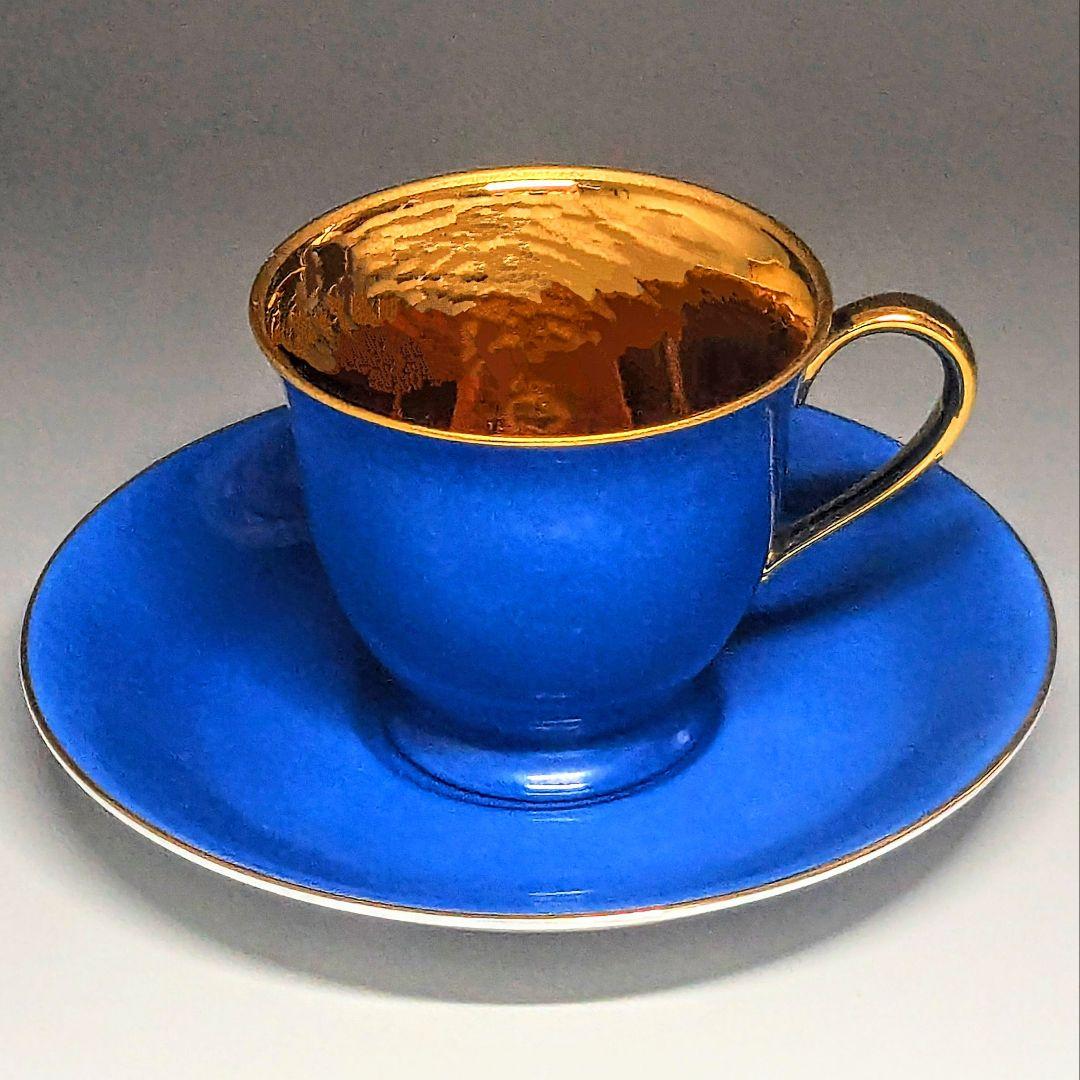 オールドノリタケ ゴールド ハーレクインキャビネットカップ&ソーサー 青✕金彩