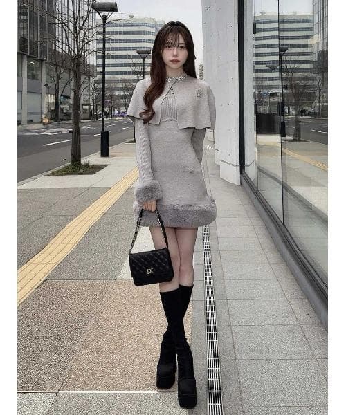 Darich ビジューケープニットミニワンピース グレー FREE ダーリッチ