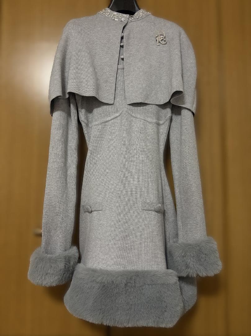 Darich ビジューケープニットミニワンピース グレー FREE ダーリッチ