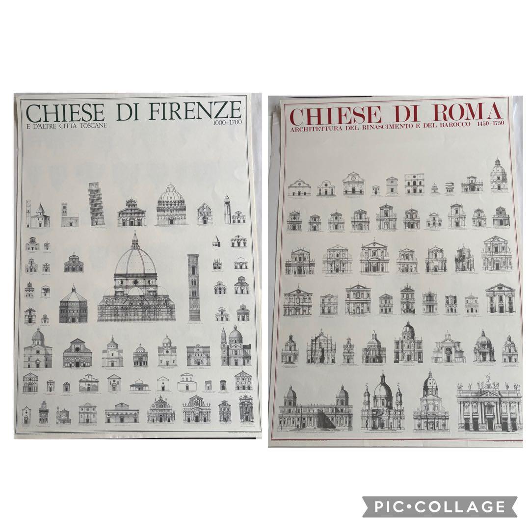 大判！フィレンツェとローマの教会聖堂建築のポスター2枚セット売りですCHIESE