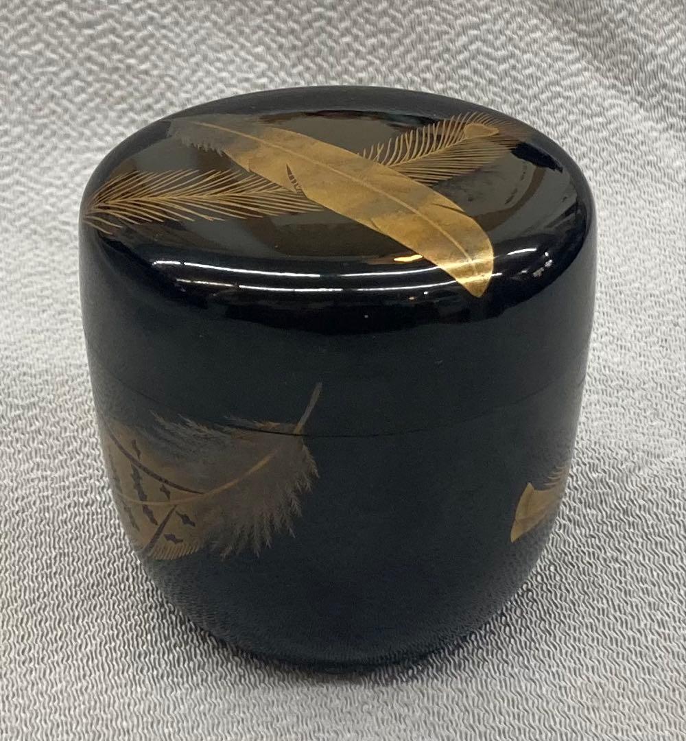 B549b 羽根蒔絵 大棗　作者不詳　研出蒔絵　共箱(作者名書付無し)