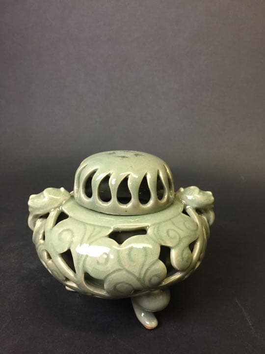 青磁香炉 象嵌  在銘