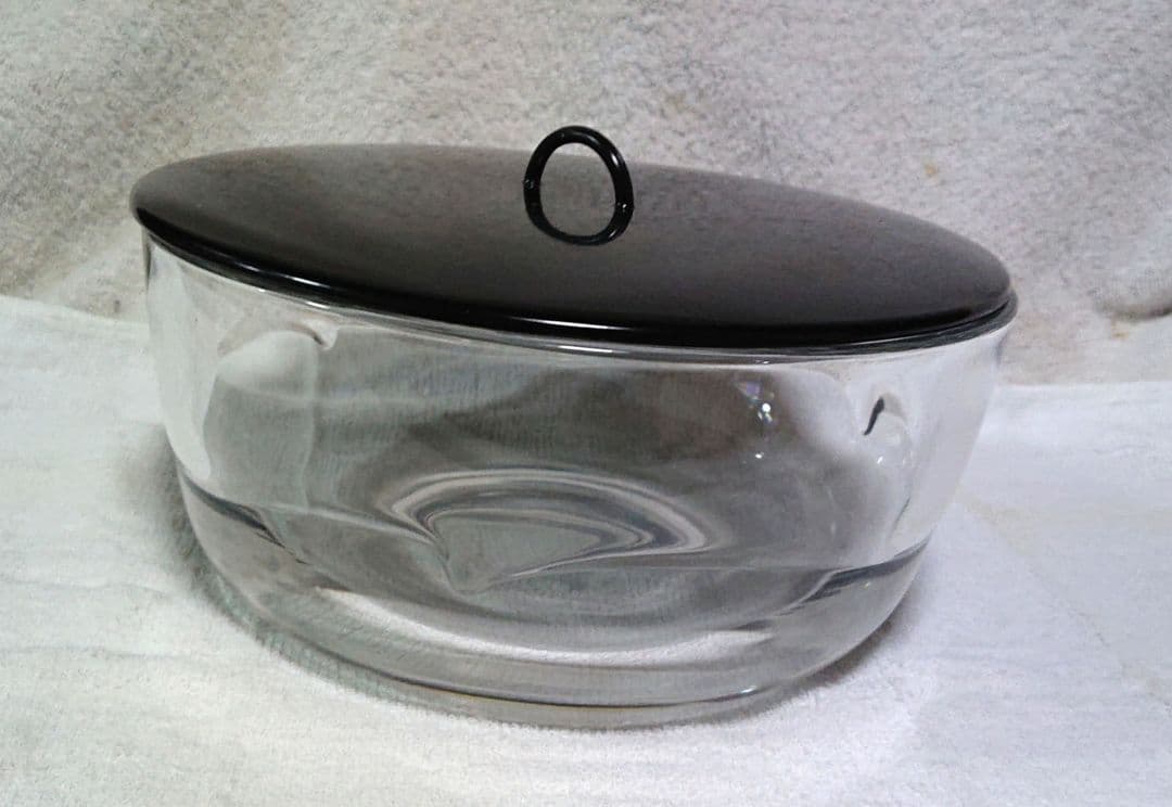 茶道具ギヤマン平水指し黒い漆蓋付きA479