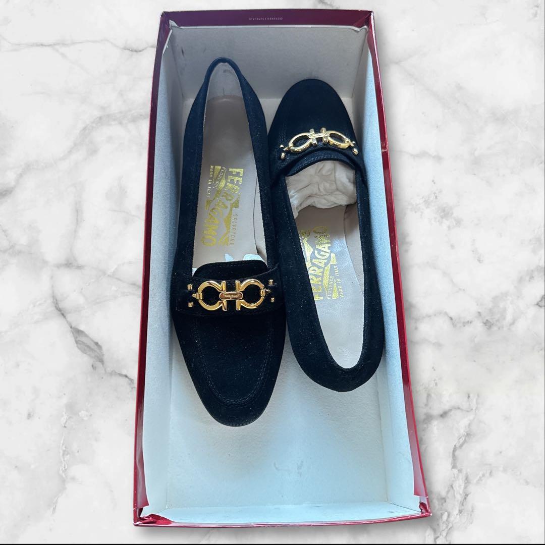 S*e様 フェラガモ ローファー　ガンチーニ　ヒール　黒　ベロア　サイズ　5 1